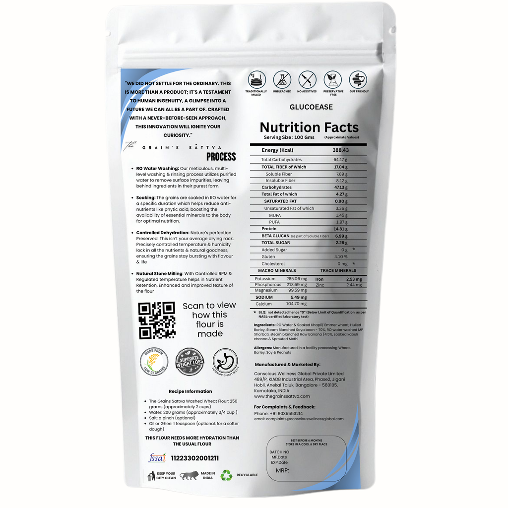 GLUCO EASE DIABETIC CARE ATTA (With Raw Banana & Resistant Starch Flour – High Protein, Low Carb & Fiber-Rich)