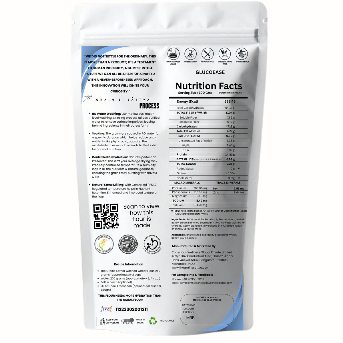 GLUCO EASE DIABETIC CARE ATTA (With Raw Banana & Resistant Starch Flour – High Protein, Low Carb & Fiber-Rich)