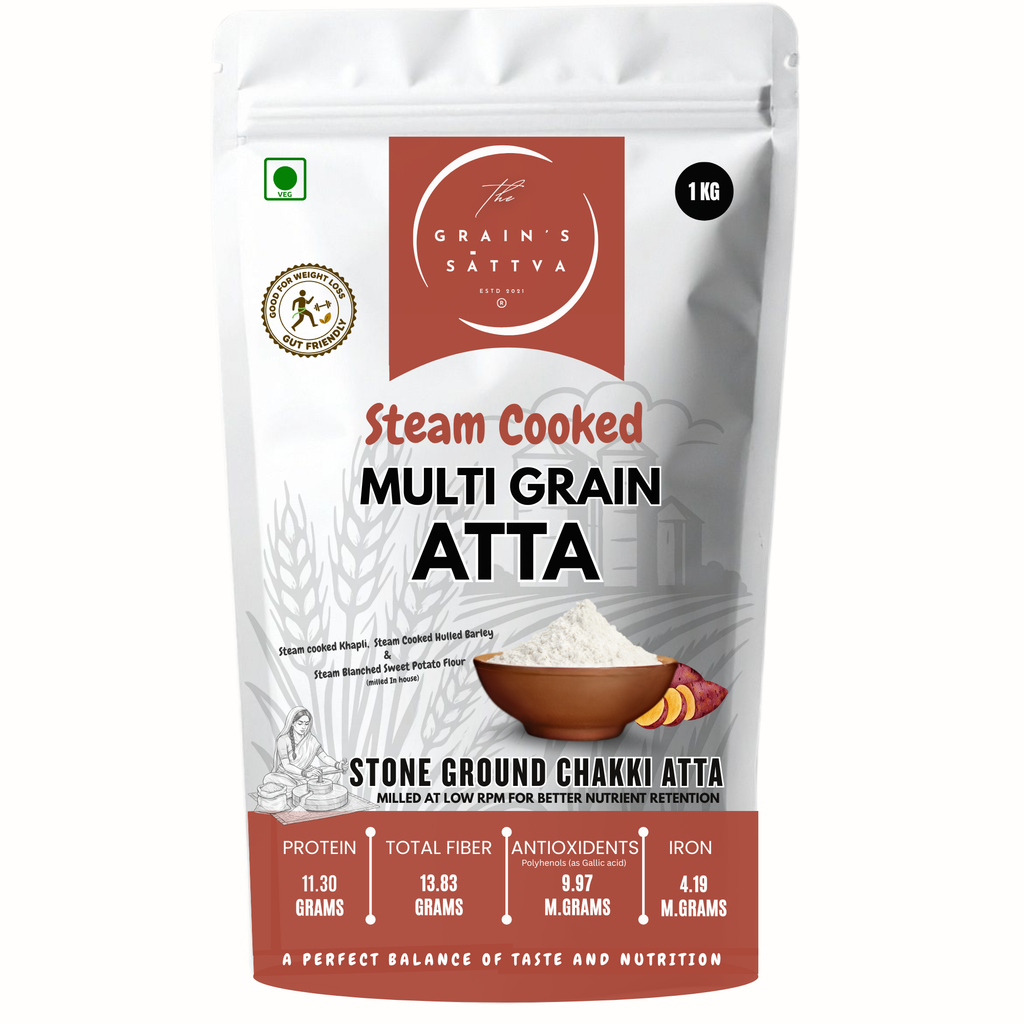 STEAM COOKED ATTA (with Khapli, Hulled Barley & Sweet Potato  – Diabetic Friendly, High Fiber for Weight Management)