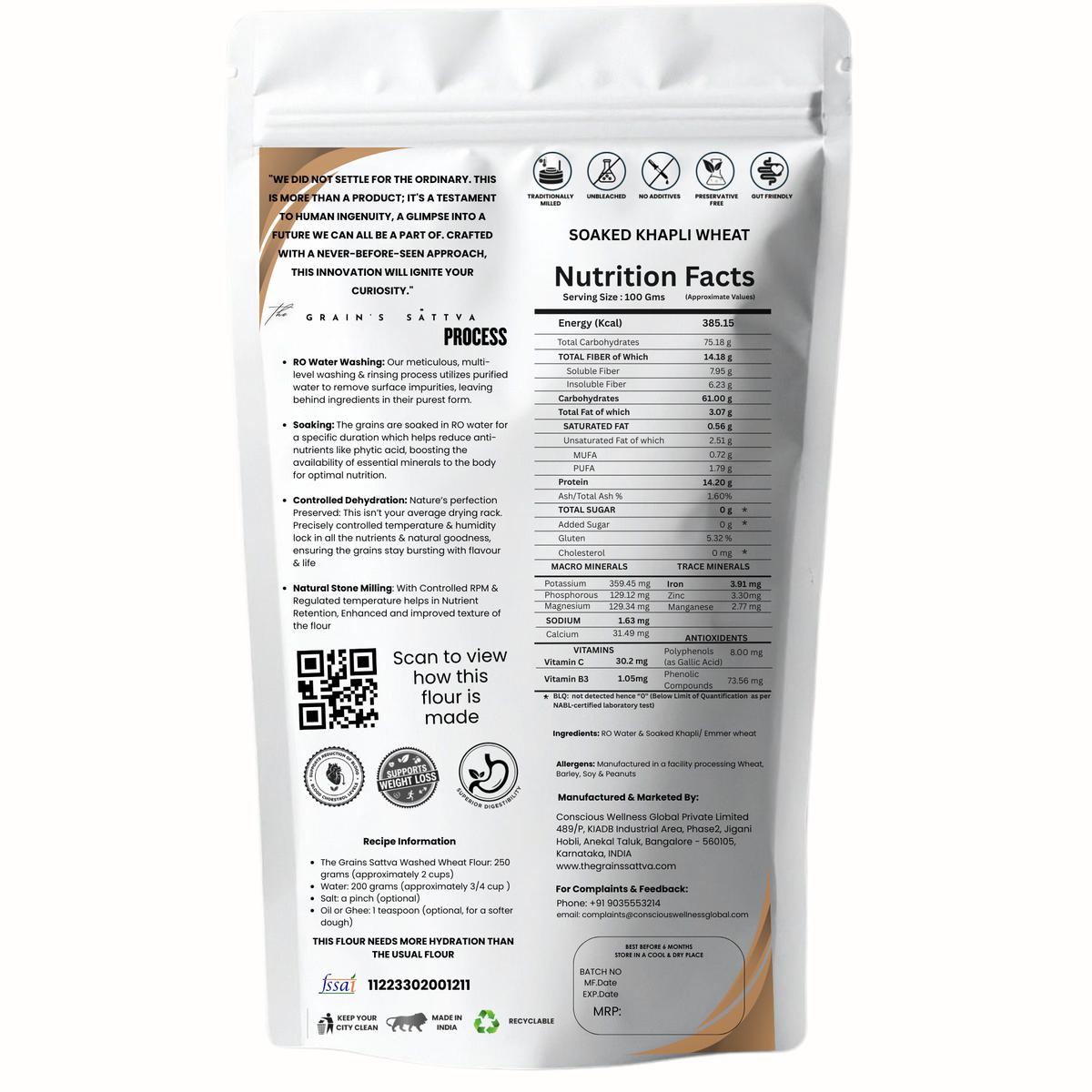 ACTIVATED KHAPLI ATTA (Stone Ground Emmer Wheat) – Soaked Grains for Easy Digestion, Low Gluten & Blood Sugar Control