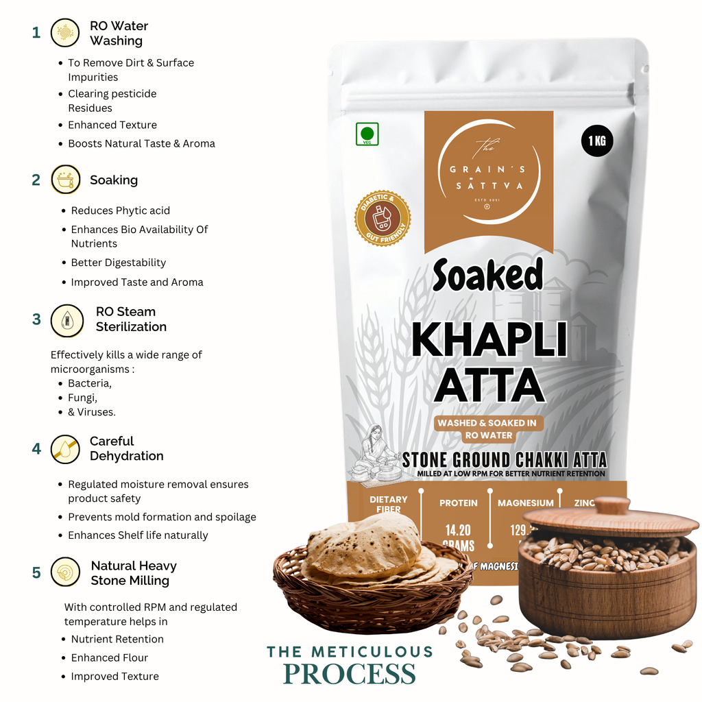 ACTIVATED KHAPLI ATTA (Stone Ground Emmer Wheat) – Soaked Grains for Easy Digestion, Low Gluten & Blood Sugar Control