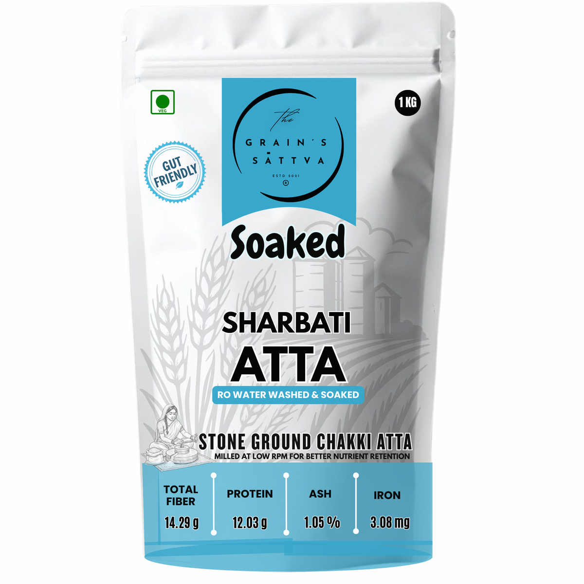 ACTIVATED MP SHARBATI ATTA ( Stone Ground MP Sharbati Wheat | Soaked for Better Digestion & Higher Nutrient Absorption) | 2 KG