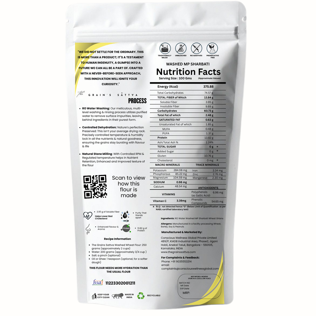 WASHED MP SHARBATI ATTA (Pure Premium Sharbati Wheat | Free from Dust & Impurities, Easy to Digest Daily Atta) | 5 KG